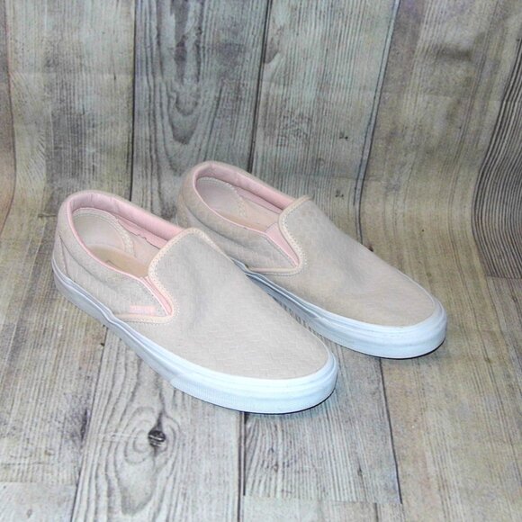 VANS Classic Slip On Dusty Pink Woven Embossed Suede Sneakers Womens Size 8 - Picture 1 of 7